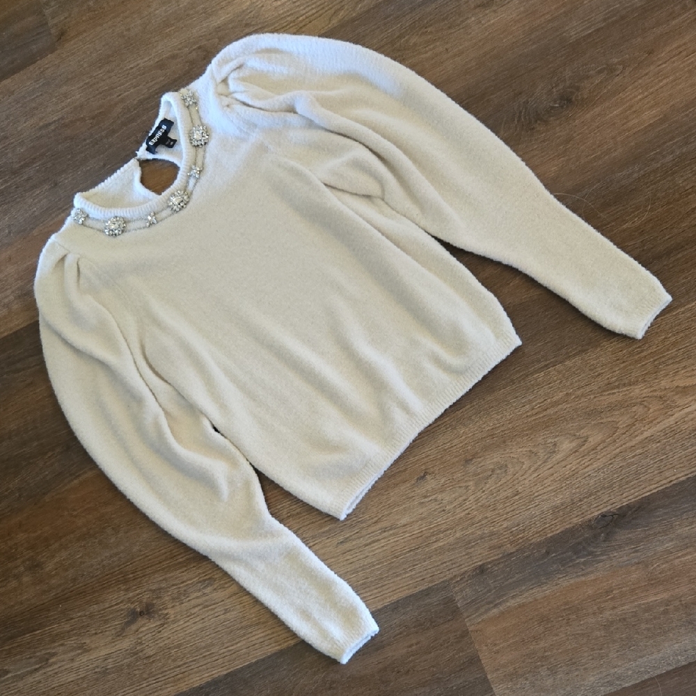 Express Rhinstone Embellished Cozy Sweater